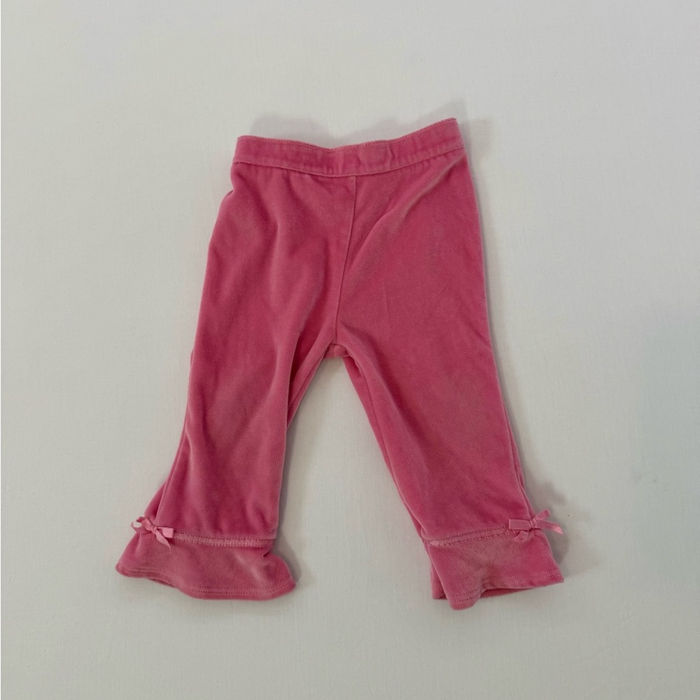 Pink Velvet Baby Pants with Bow Accents